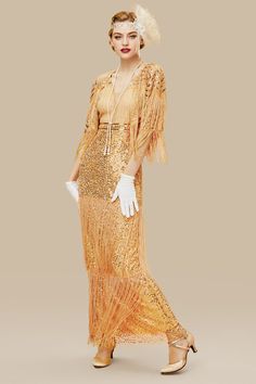 Shop 1920s Dresses - Strap V Neck Sequin Dress | BABEYOND 1920s Headpiece, Great Gatsby Dresses, Flapper Dresses, 1920s Dresses, Retro Style Dress, Gatsby Dress, Dress With Shawl, Tassel Dress, Feather Headband