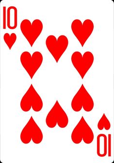 playing cards with hearts and numbers in red on a white backgrounn background