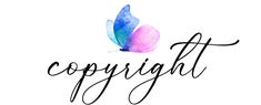 the word copyright written in cursive writing with a butterfly