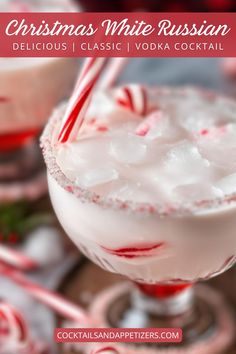 a christmas white russian cocktail with candy canes