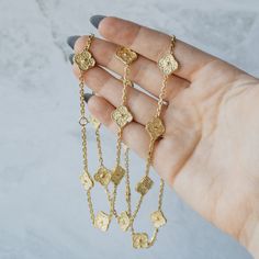 Add a touch of ornamental charm with our 'Alhambra' style quatrefoil necklace. Crafted in yellow gold, it features beautiful designs inspired by Van Cleef and Arpels' Alhambra line. Van Cleef Alhambra, Van Cleef And Arpels, Van Cleef, Long Necklace, Beautiful Design, Yellow Gold, Van, Yellow, Gold