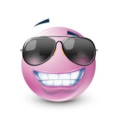 a pink smiley face wearing sunglasses and smiling