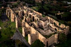 an aerial view of the ruins of a roman city