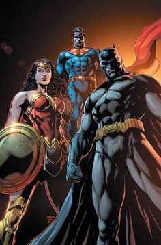 the dc comics characters are standing together