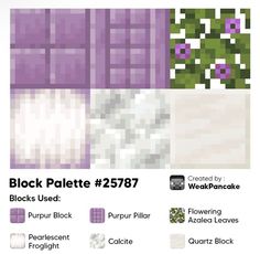 an advertisement for block palettes featuring purple flowers and green leaves in the background, along with text that reads block palette 2787777