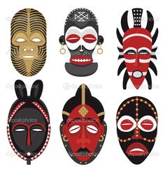 six masks with different designs on them