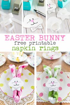 easter bunny printable napkin rings on plates