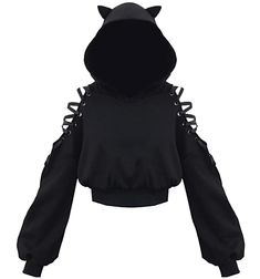 PRICES MAY VARY. Womens Girls Cute unique cat ear design,cat ear hoodies,long sleeves, loose fit, round neckline,casual style, chic hollow lace design on sleeves Material: 90%Polyester &10%Spandex Fashion womens cat ear hoodies are suitable for daily wearing, party , work, sport, holiday, Halloween and Christmas Day etc. Hand wash or machine wash recommended, no bleaching Please read the size chart before order Women's Girl's Cat Ear Hoodie Pullover Long Sleeve Off Shoulder Cute Crop Top Hoodies Punk Cat, Gothic Hoodies, Edgy Girls, Kawaii Clothing, Gothic Tops, Witch Fashion, Legging Jeans, Off Shoulder Crop Top, Cat Hoodie