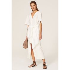 White cotton (100% Cotton). Top. V-neck. Elbow-length sleeves. Tie closure. 30" from shoulder to hemline. Imported. Rent The Runway, Closet Designs, Rachel Comey, Rebecca Taylor, Elbow Length Sleeve, Cotton Top, White Cotton, Wrap Dress, Cold Shoulder Dress