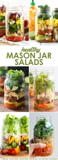 mason jar salads with fresh veggies in them