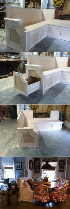 two pictures of the same furniture in different stages of being built