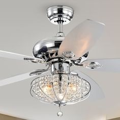 a chrome ceiling fan with crystal chandelier