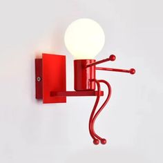 Modern Metal Wall Light In Red: Sitting People-Shaped Night With Single Bulb Red Metal Wall Light, Copper Chandelier, Ceiling Lights Living Room, Metal Hanging Lights, Red Walls, Semi Flush Mount Lighting, Outdoor Wall Lamps, Wall Mounted Light, Outdoor Lamp