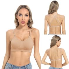 PRICES MAY VARY. Convertible and versatile: OBICUM backless clear bra comes with detachable straps that can be converted into multiple wearing ways, such as strapless, halter neck, and sheer straps, giving you more choices for different occasions. Sheer and stylish: This clear back bra features a sheer back design that adds a touch of elegance to your outfit. It comes with 1 bra, 2 back straps, and 2 sheer straps, making it perfect for weddings, parties, and vacations. Comfortable and supportive Cheap Sleeveless Tube Top With Built-in Bra, Backless Top Bra Hack Casual, Tie Back Bra, Bra With Backless Dress Hack, Covering Bra Straps, One Strap Bra Hack, Textile Technology, Low Back Bra, Dance Bras