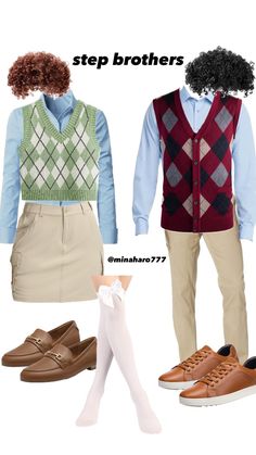 three different types of clothes and shoes with the words, step brothers on top of them