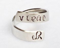 Virgo - Personalized Zodiac Ring - Personalized Ring - Custom Ring -Handstamped Ring -Astrology Ring -Adjustable Ring - Astrological Gift Ring Astrology, Astrology Ring, Stamped Ring, Hand Stamped Ring, Handstamped Bracelet, Name Ring, Stamped Rings