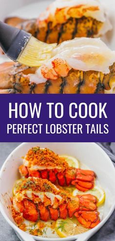 how to cook lobster tails in the slow cooker, with text overlay that reads how to cook lobster tails