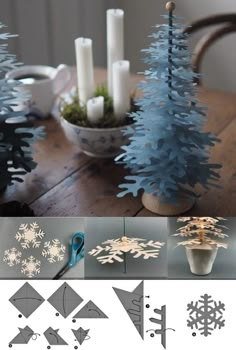 paper snowflakes and candles on a table