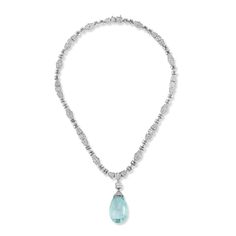 Aquamarine and Diamond Necklace Briolette aquamarine approximate weight: 40 cts 18K white gold Measurements: 16" long Necklace Art Deco, Expensive Bag, Pearl And Diamond Necklace, Necklace Art, Aquamarine Necklace, Art Deco Necklace, Expensive Jewelry, Pearl Diamond, Diamond Pendant Necklace