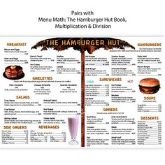 the hamburger hut menu is displayed on a white background