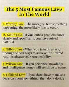 the five most famous laws in the world, written on a piece of white paper