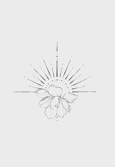 a drawing of a flower with the sun in the background and rays coming out from behind it