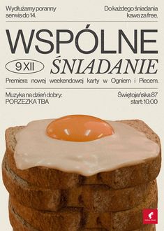 an advertisement for wyspolne snaadnie with eggs on top