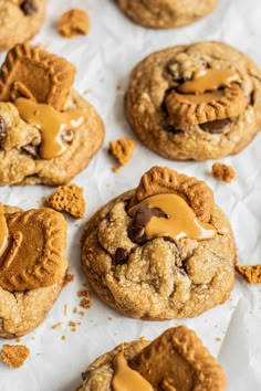 chocolate chip cookies with peanut butter on top