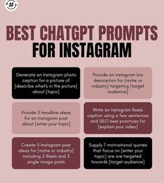 an info sheet with the words best chatgtt prompts for instagram