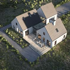 an aerial view of a two story house