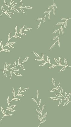 a green background with white leaves on it