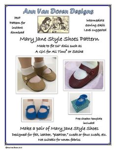 an advertisement for mary jane style shoes pattern, with pictures of different styles and colors