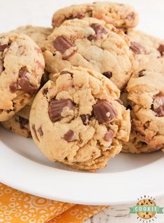 chocolate chip cookies on a white plate