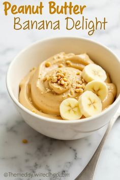 peanut butter banana delight in a white bowl