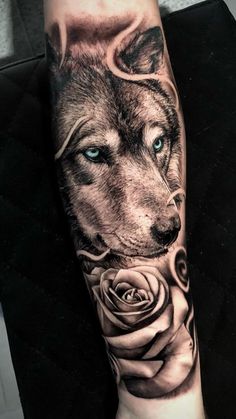 Beautiful Wolf Tattoos Wolf Tattoo With Roses, Wolf And Rose Tattoo Men, Rose Wolf Tattoo, Wolve Tattoo Woman, Wolf And Roses Tattoo, Wolf And Rose Tattoo, Wolf Rose Tattoo, Wolf Tattoo Ideas For Women, Wolf Face Tattoo