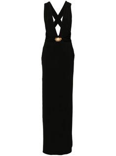 Tom Ford Gown, Tom Ford Dress, Uzun Boy, Dressy Hats, Tom Ford Clothing, Black Attire, Gown Black, Sleeveless Gown, Plunging Neck