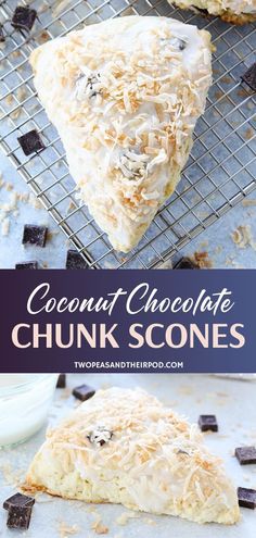 coconut chocolate chunk scones are cooling on a wire rack and ready to be eaten