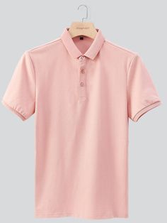 Men 2023 Casual Sports Lightweight Polo Shirt - HisCharm.com Sporty Collared T-shirt, Solid Polo Collar Top For Sports, Solid Color Collared Sport Tops, Solid Color Collared Sports Top, Solid Collared Sports Top, Solid Collared Top For Sports, Sporty Solid Color Collared T-shirt, Stand Collar Blouse, Pink Men