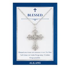 a necklace with a cross on it and an inscription that reads,'blessing '