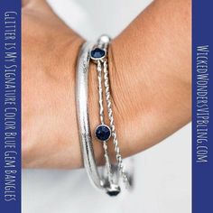 Glitter is My Signature Color Blue Gem Bangle Bracelets Gem Bangle, Refined Fashion, Silver Diamond Necklace, My Signature, Platinum Jewelry, Stacked Bangles, Blue Gems, Blue Rhinestones, Silver Bangles