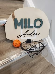 These custom made basketball signs are such a cute addition to any bedroom for a fan of the sport  they are made of Baltic Birch & Aspen, with a natural wood base, hand painted target square, up to two 3D names in the choice of your colours and fonts, a black hoop with a choice of a traditional or matching net   📏 Sizing The base is 1/4" thick, and the wood letters are 1/8- 1/4" thick depending on the font  the sign comes in 2 size options you can select from the drop down on the listing page Neutral Basketball Room, Wood Basketball Hoop, Basketball Nursery Theme, Basketball Hoop Decor, Basketball Nursery Baby Boy, Toddler Boy Sports Room, Little Boys Room Decorating Ideas, Toddler Sports Bedroom, Toddler Bedroom Ideas For Boys