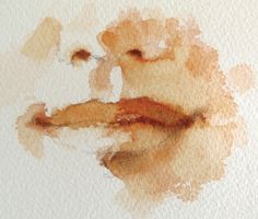 a watercolor painting of a person's face in brown and white colors with the image of a teddy bear