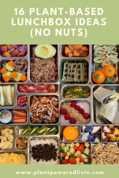 an assortment of lunch boxes with the words plant - based lunchbox ideas no nuts