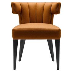 an orange chair with black legs and a buttoned up back, on a white background