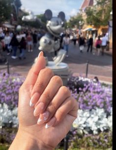 Almond shapes french tips, disney inspired Disney Oval Nails Designs, Nail Inspo For Disney, Almond Shaped Disney Nails, Almond Disney Nails Designs, Simple Disney Nails French Tips, Almond Shape Disney Nails, Disney Nail Inspo Almond, Disney Bridal Nails