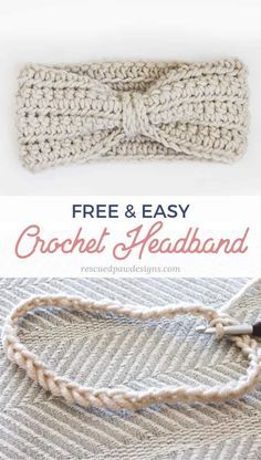 the crochet headband is made with yarn and has a knot on it