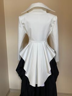 "Fantastic hand tailored formal tuxedo coat with tails. Wide padded shoulders and decorative gold or silver buttons at front The white one is finished with silver buttons, the black one is with gold buttons. If you want to change something, please add a note at the order. The skirt is also available in my shop https://www.etsy.com/listing/1053036939/steampunk-black-taffeta-long-skirtmaxi?ref=shop_home_active_1 SIZE CHART SIZE S - US 6, UK 8, EU 36 bust: bust around 34.5\"/90cm Waist: waist aroun Half Tux Half Dress, White Coat Character Design, Coattails Jackets, Tuxedo Wedding Dress, Tailcoat Women's, Waist Coat Outfit, White Tailcoat, Tuxedo Tailcoat, Steampunk Suit