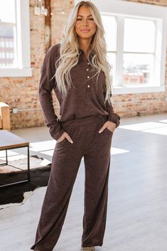 Elora Ribbed Henley Lounge Set | S-XL Sleepwear & Loungewear, Loungewear Set, Holiday Looks, Lounge Set, Lounge Sets, Ribbed Fabric, Long Sleeve Top, Knit Cardigan, Style Me