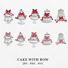 the cake with bow is drawn in different colors