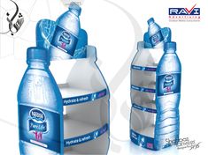 three bottles of water are shown in this advertisement for the brand's new product